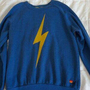 Aviator Nation navy blue crewneck sweatshirt with yellow lightening bolt
